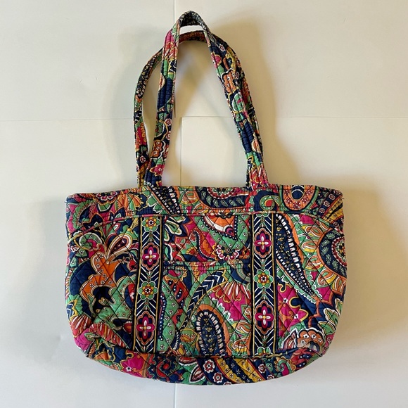 Vera Bradley Venetian Paisley Purse Bag Tote Navy Blue Orange Wristlet Wallet - Picture 2 of 15